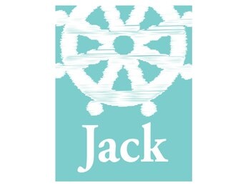 Nautical Nursery, Personalized Childrens, Kids Wall Art, Kids custom print, Art for Nursery, Boat, Baby Name Art, Playroom Art,  WShipWh