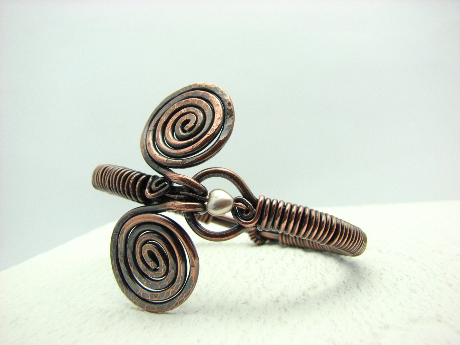 Copper Bangle Wire Wrapped Jewelry Handmade Bracelet Metal Work Hammered Artisan Made Spiral