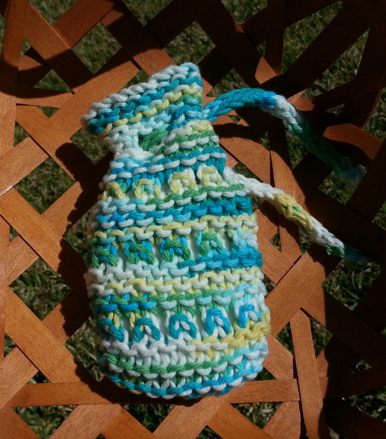 Soap sachet, soap cozy, soap holder, soap sock, soap bag, soap saver, potpourri holder, multicolored hand knit