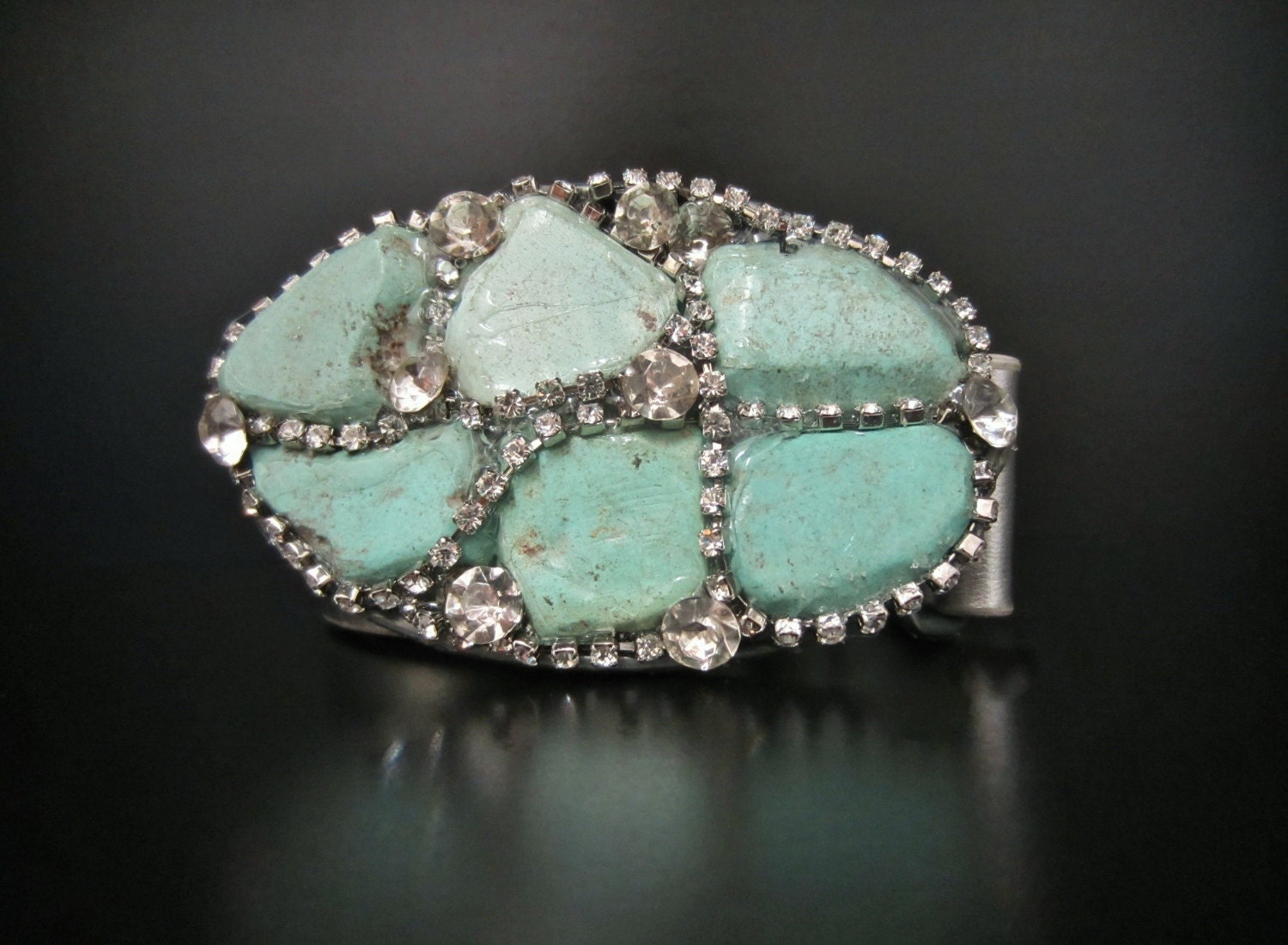 Turquoise Buckle - Turquoise Stone Belt  Buckle with Vintage Rhinestones by Sharona Nissan