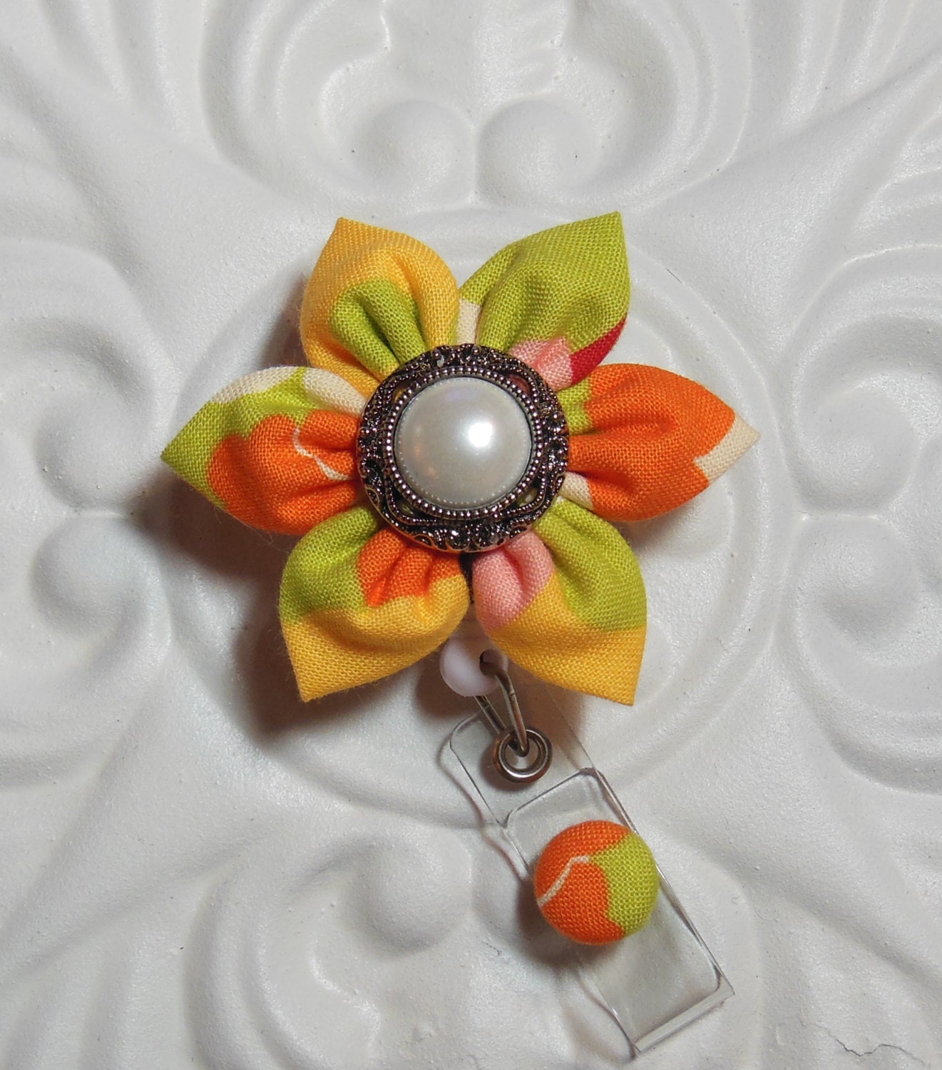 Retractable Badge Holder ID Badge Reel Flower Blue Orange Yellow  Green