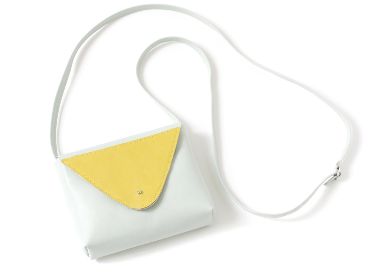 Genuine Leather Small Crossbody Purse Envelope Shape in MInt and Lemon, adjustable strap, H12xW15xD3 cm , handbag, clutch, shoulder bag