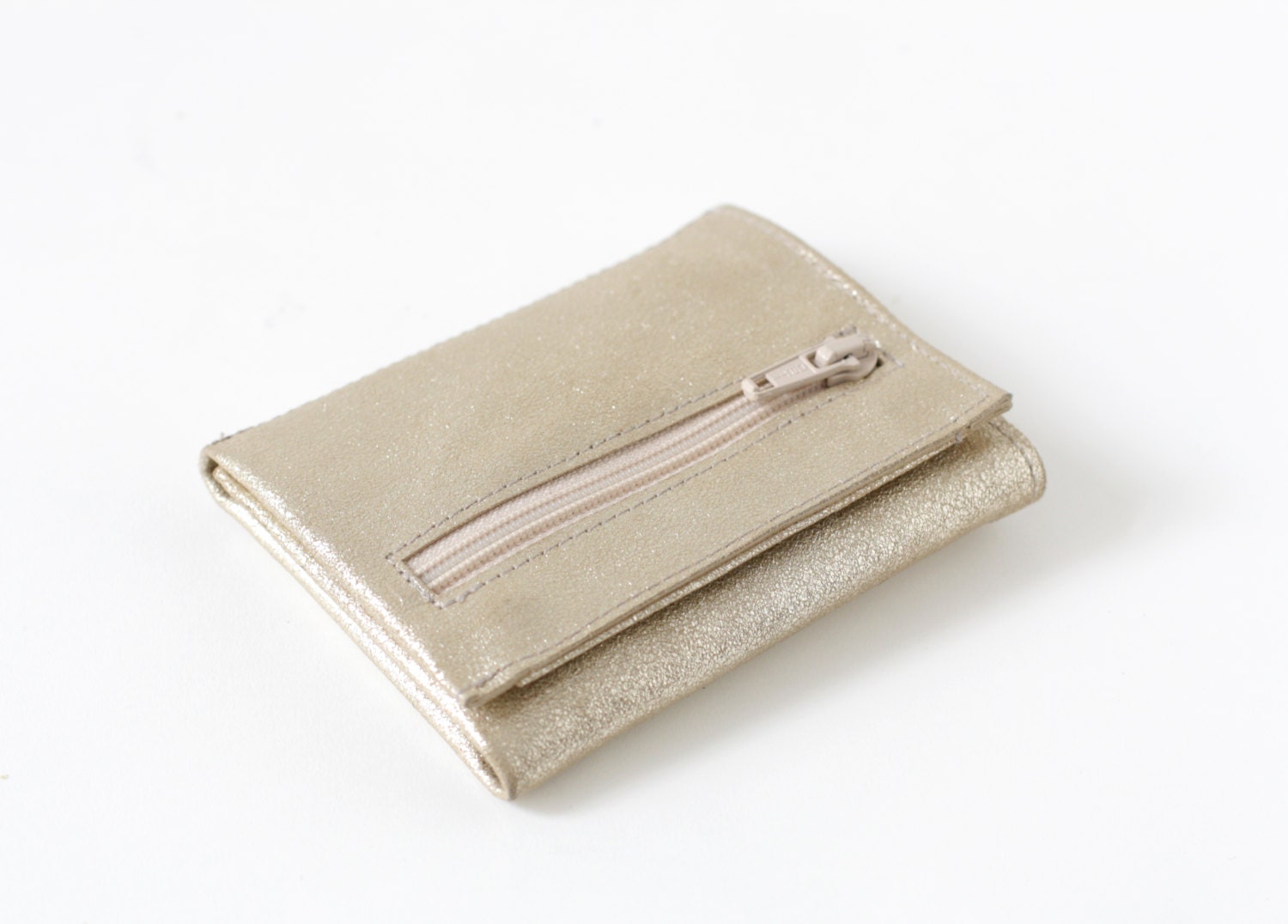 Genuine Leather Trifold Wallet, vanilla gold, small golden purse, H12 x W9 x D1,5 cm