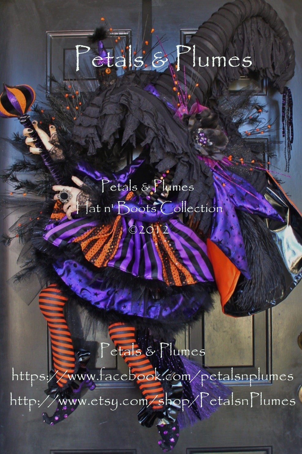 CUSTOM PRE-ORDER -Halloween Wreath- "ThE FLYiNg WiTcH"  Fall Wreath-(Please Read Details regarding ship date)Petals & Plumes Original Design