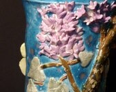 Chickadee Butterfly Lilac Vase handmade in the USA from a lump of clay Unique