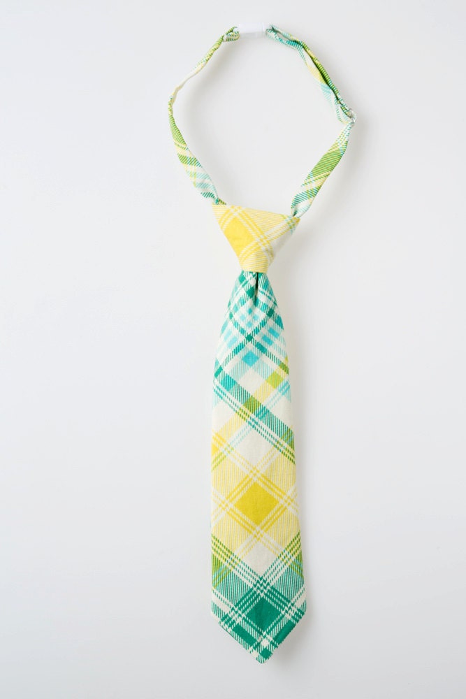Todder Necktie - Aqua, Teal, and Yellow Plaid - Boys Tie