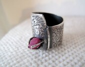 OOAK  wide band ring with rough ruby size 7