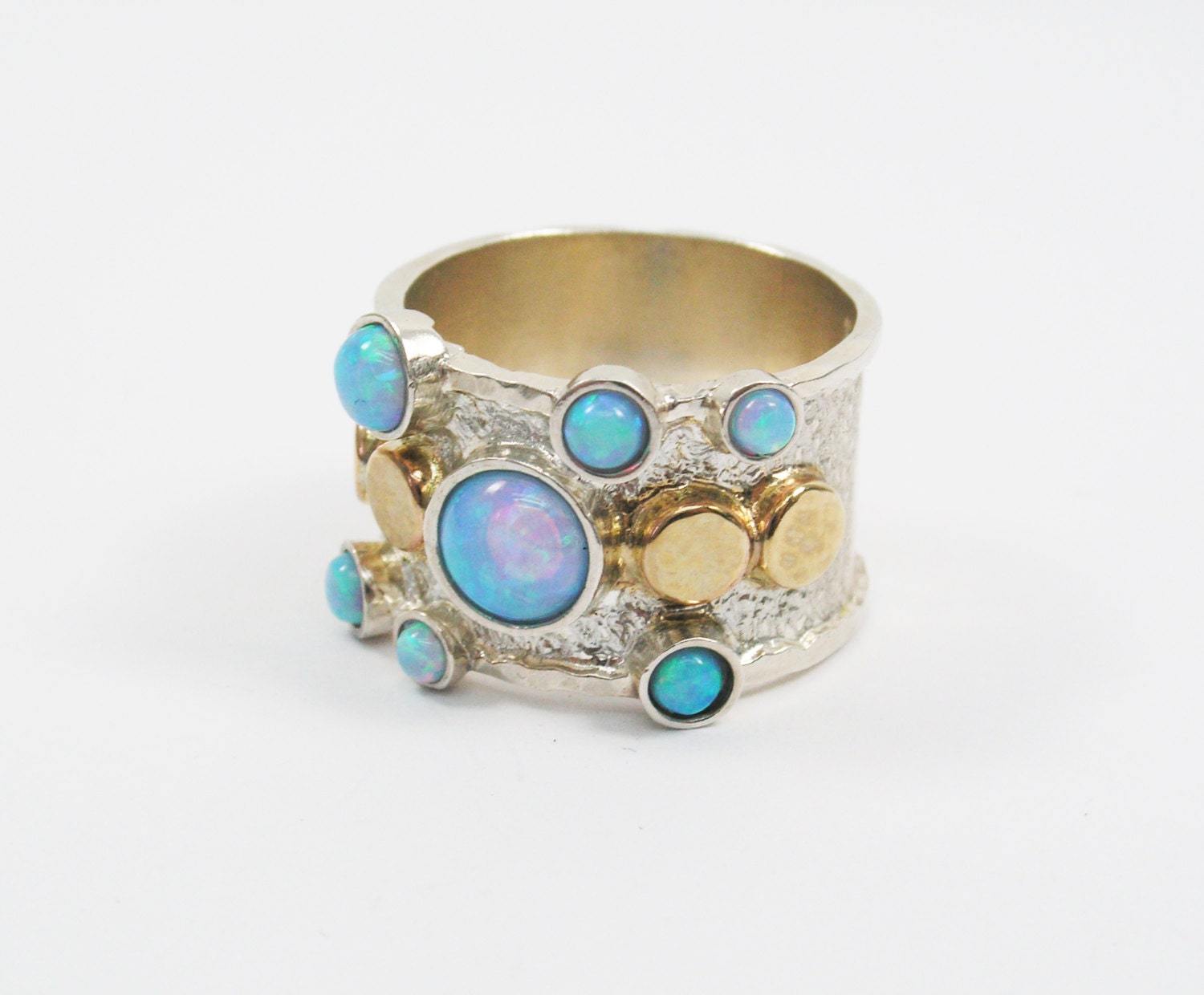 Sterling silver 14k gold Opals ring (44293).  birthday gift for sister wife girlfriend,unique opal ring, opal jewelry