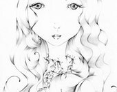 Pencil Drawing Fantasy Art "I See You" Giclee Print of my Original Pencil Drawing  teamt Black and White