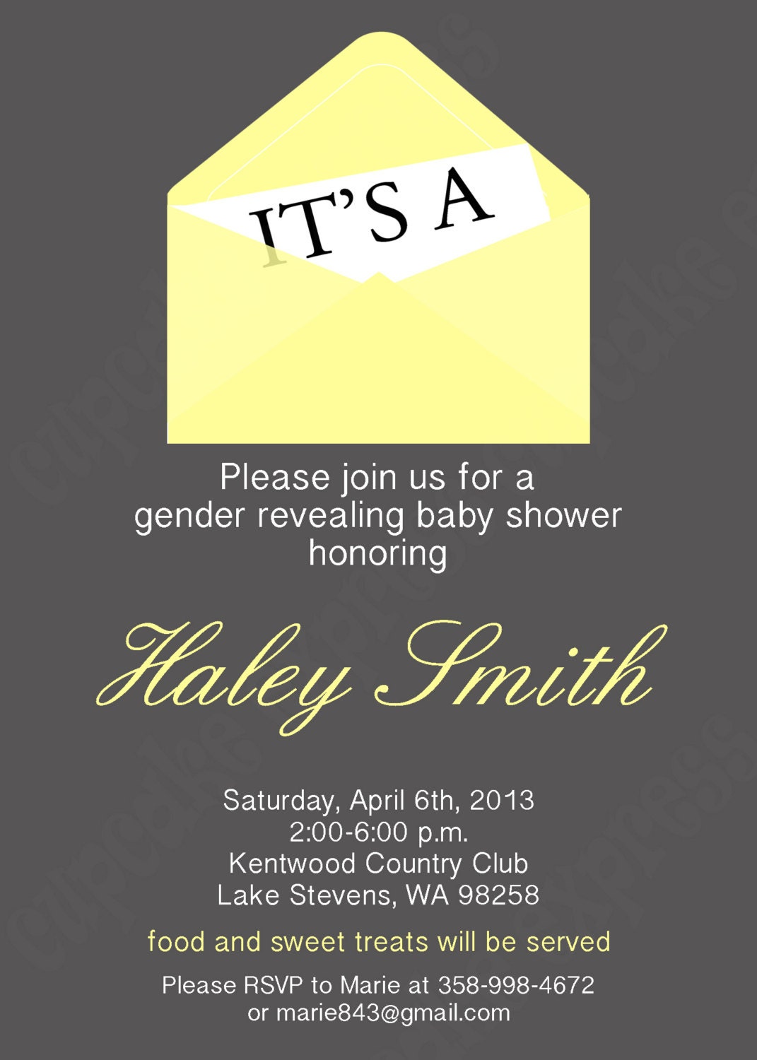 DIY Baby Shower PRINTABLE grey yellow Invitation 5x7 gender reveal boy girl Il_570xn