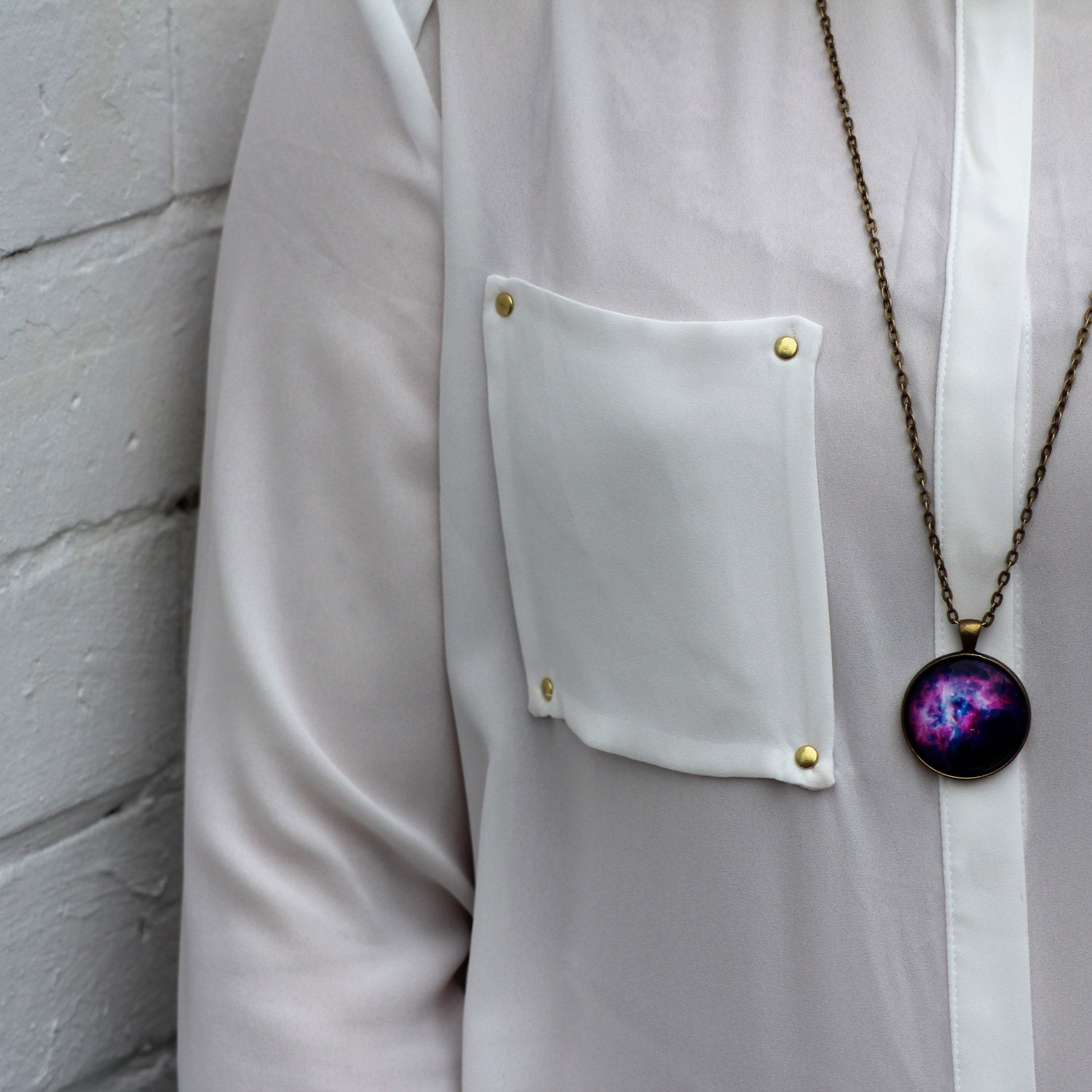 Violet Nebula Large Pendant Necklace - Wanderlust Collection - Galaxy, Universe, Outer Space