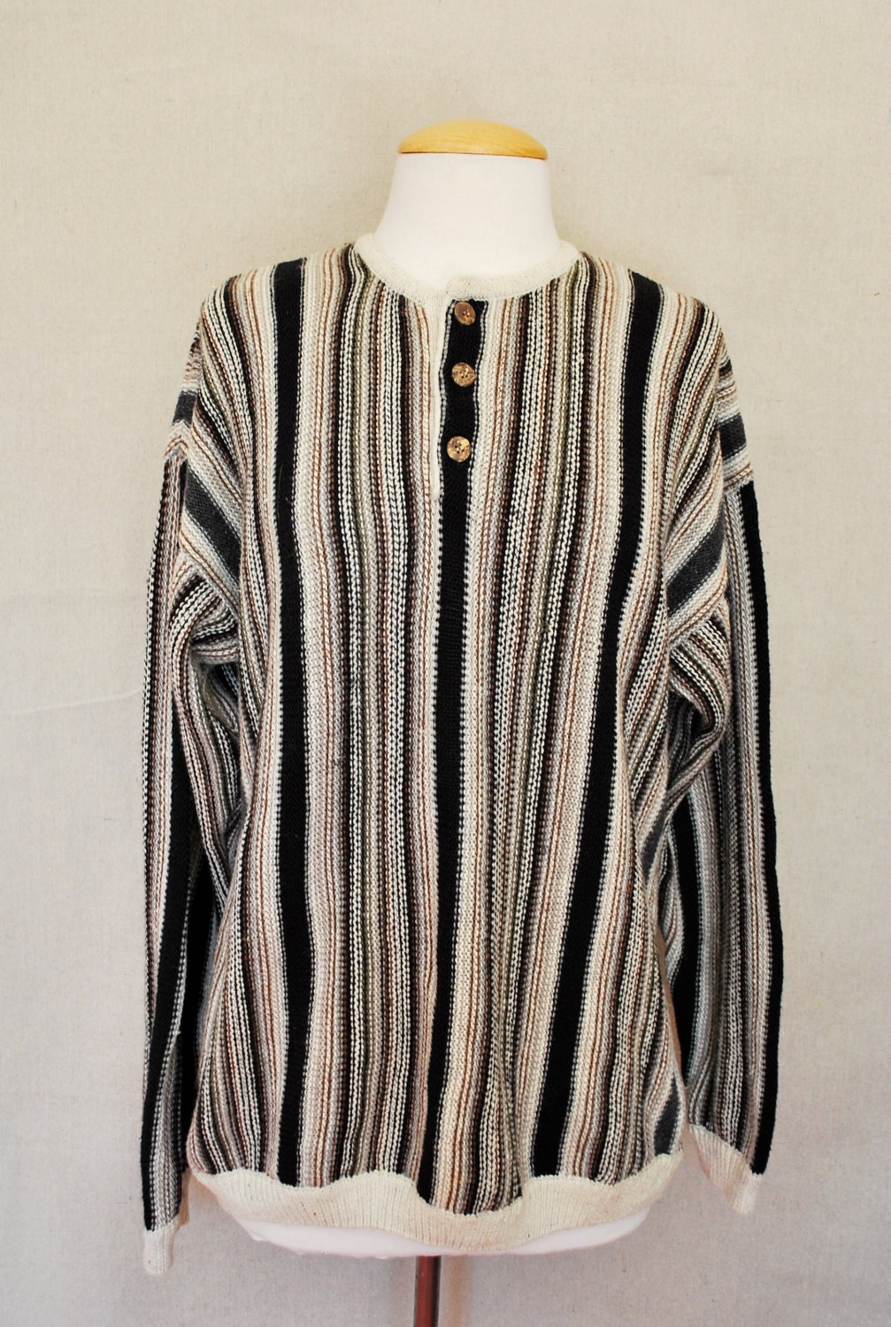 80s L'Homme LHomme L Homme Striped Sweater Men Women Cardigan Large