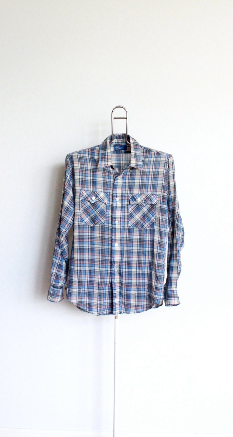 SALE / / / Vintage JC Penney Plain Pocket Plaid Western Shirt Mens size Large Unisex Womens