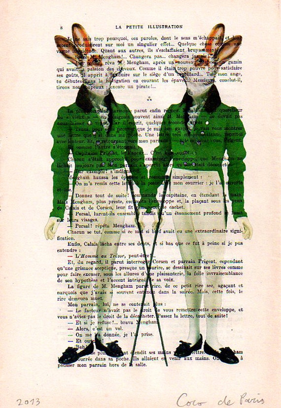 Mixed media prints posters Illustration Drawing painting acrylic digital Giclee Art litterature Oscar Wilde: 2 Dandy Rabbits