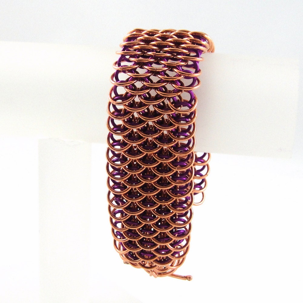 Dragonscale Chainmail Bracelet Cuff Copper and Violet