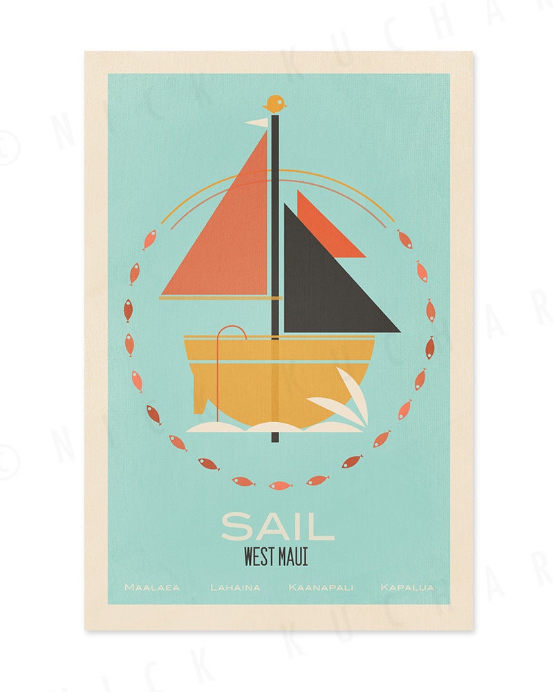 Sail West Maui - 12 x 18 Retro Hawaii Print