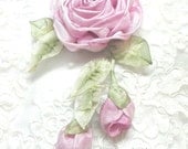 Ribbonwork Brooch Pin Pink Roses Ribbon Work Victorian