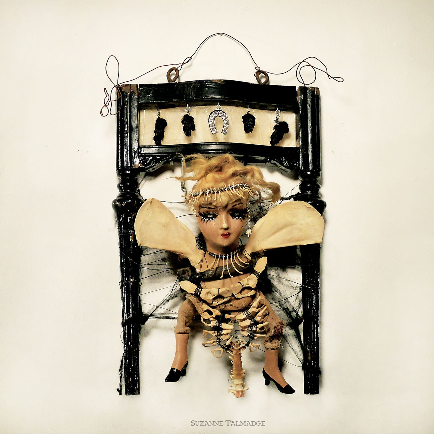 Found Object Assemblage Sculpture "Ashlikken" Real Bones, Antique Doll, Taxidermy Scavenged Art , Bone Oddities