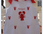 Girls Embroidered Lobster Aline Dress with appliqued Lobster and personalization included