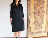 1950 Black Sheath Dress / 50s Long Sleeve Dress  / New York Designer Nat Tuman