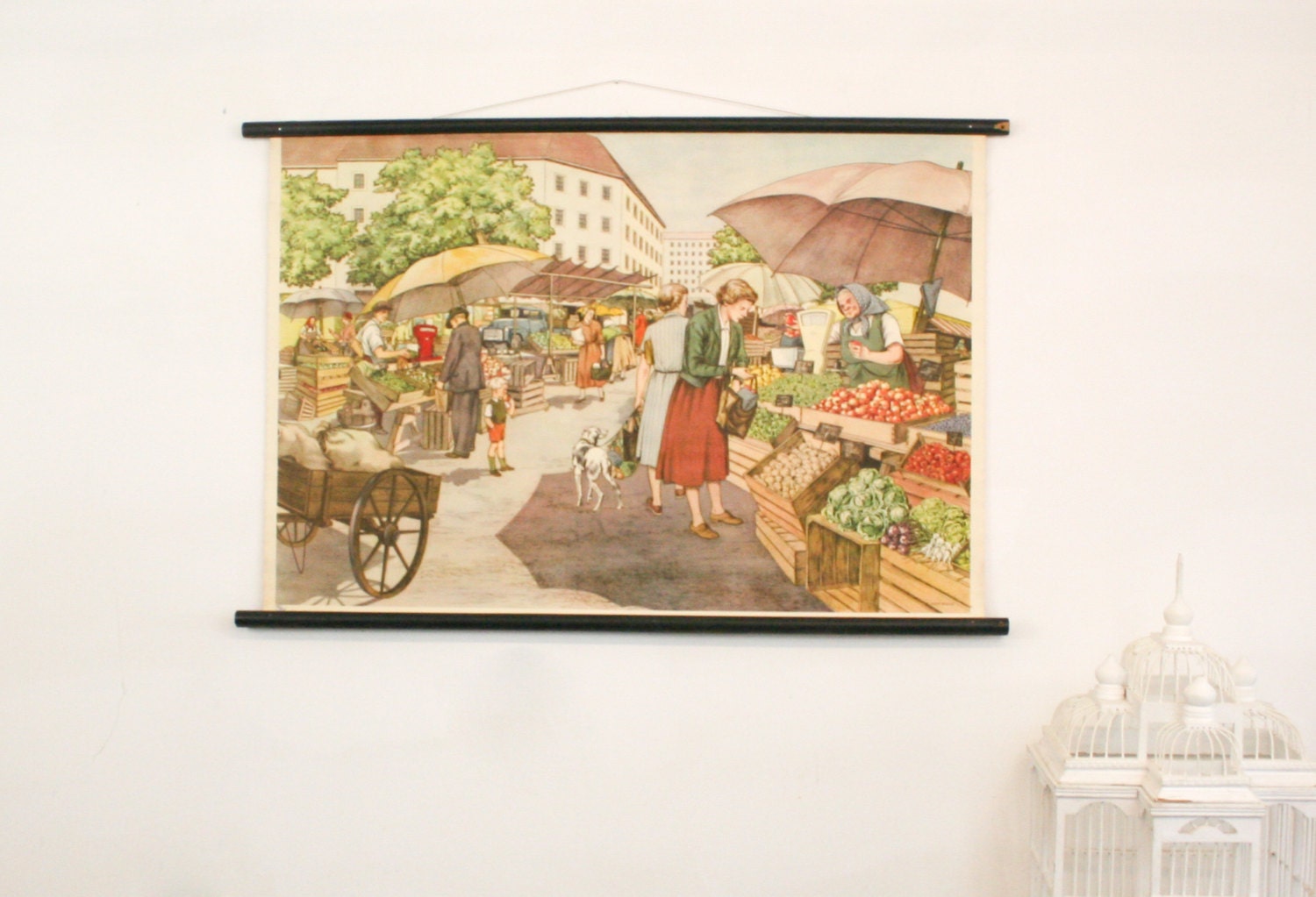 Vintage School Chart, Farmers Market,  Pull Down Chart