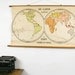 Vintage Pull Down Map, The Planet, World Map, Dutch School Chart
