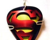 Superman Guitar Pick Pendant - Your choice of necklace, keychain or bookmark