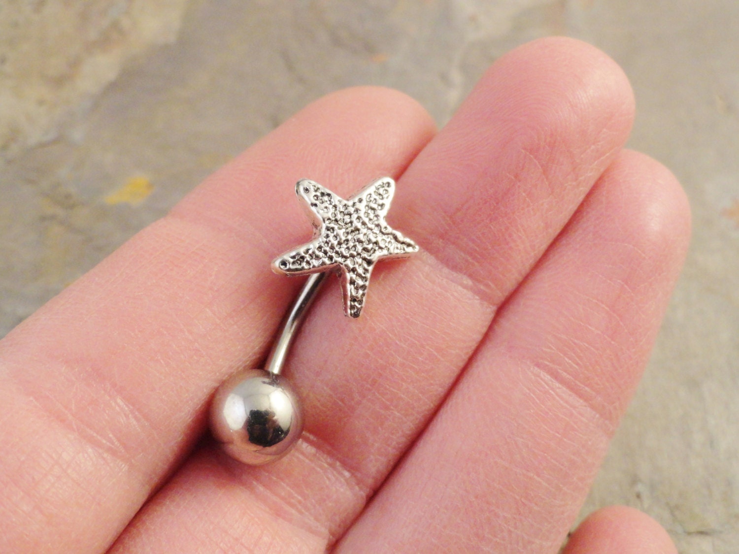 Tiny Silver Starfish Belly Button Ring