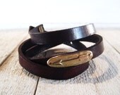 Three Wrap Leather Band Bracelet with Bronze Arrow