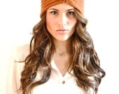 BURNT ORANGE Chunky Knitted Headband Ear Warmer Beaded Flower Embellishment Selma's Headband on The Bachelor Head Wrap Turban