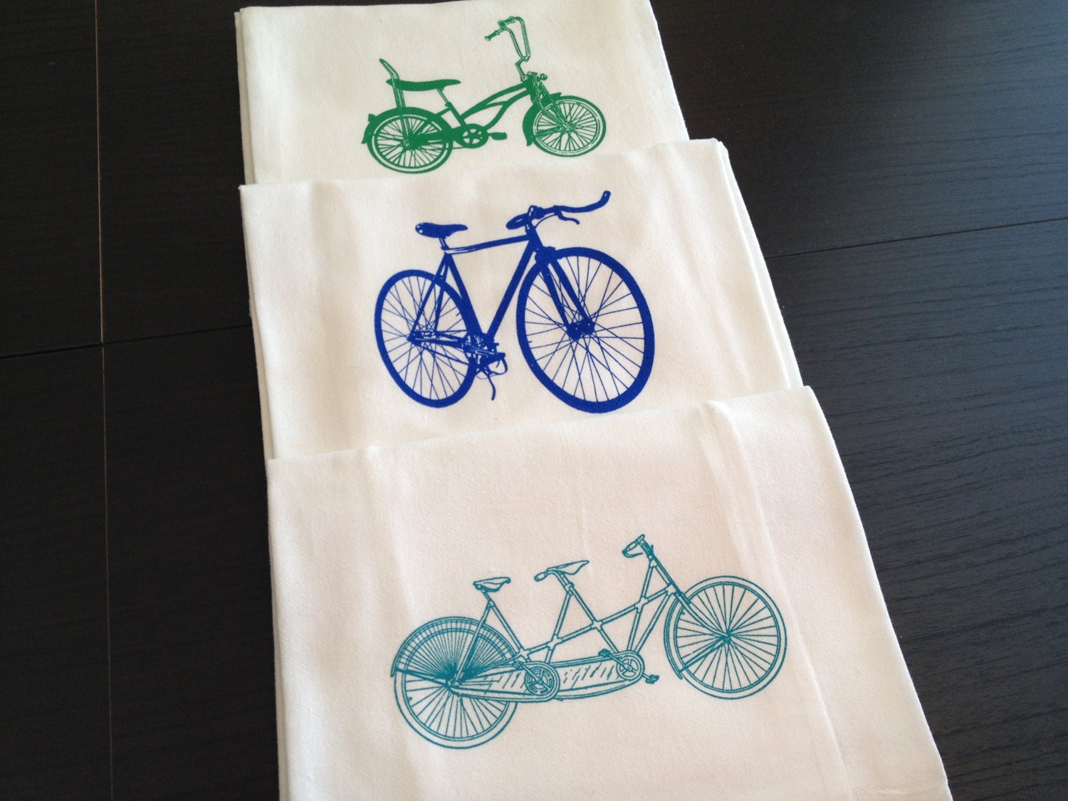 Tea Towel Set - Set of Three Flour Sack Towels - Bike Kitchen Towels