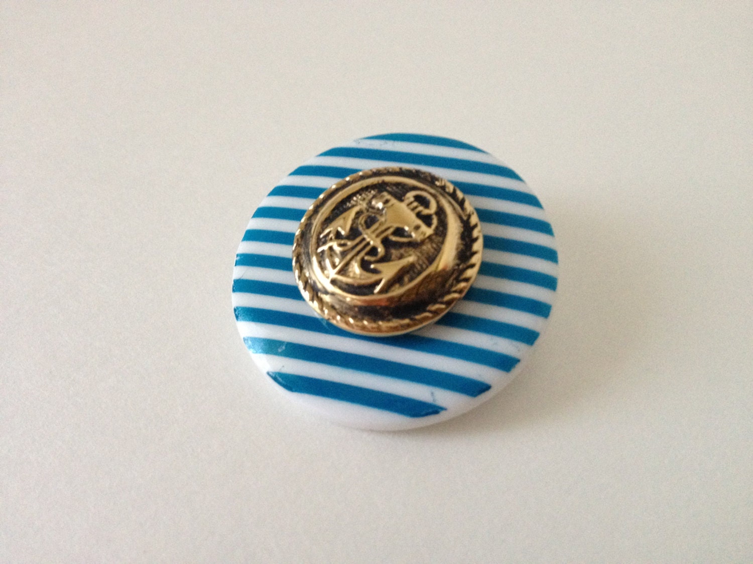 Nautical Brooch - Anchor Brooch - made with a vintage anchor button and a cute blue striped button