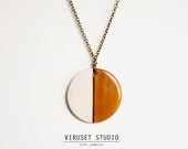 Geometric necklace white and orange, Scandinavian inspired necklace completely handmade. Viruset Studio