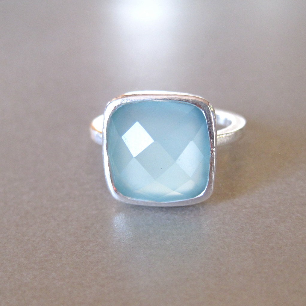 Square Aqua Chalcedony Sterling silver Ring