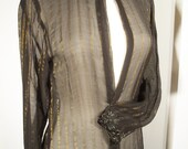 Sheer Indian Tunic Black and Gold with Beaded Details