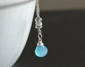 Aqua Blue Chalcedony and Labradorite Necklace, Sterling Silver Jewelry, Wire Wrapped Briolette