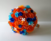 Wedding Bridal Paper Flower Bouquet - Orange and Blue