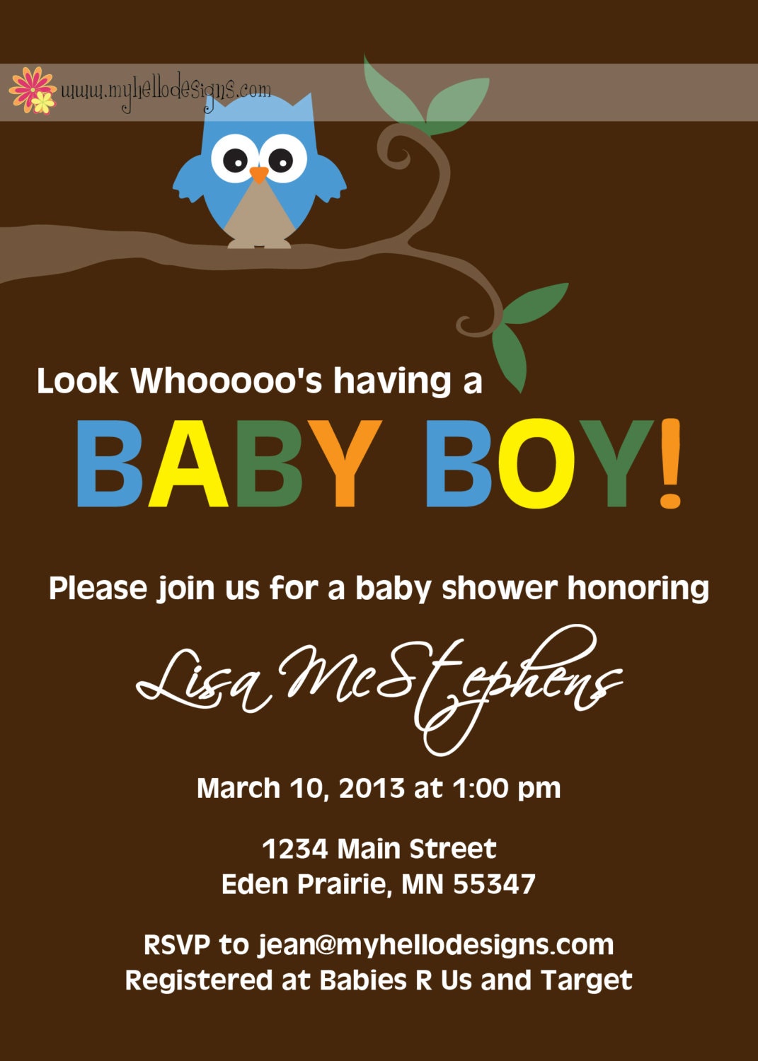 Owl Baby Shower Invitation