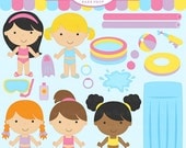 digital clipart pool clip art beach party summer girls - Pool Girls Clipart