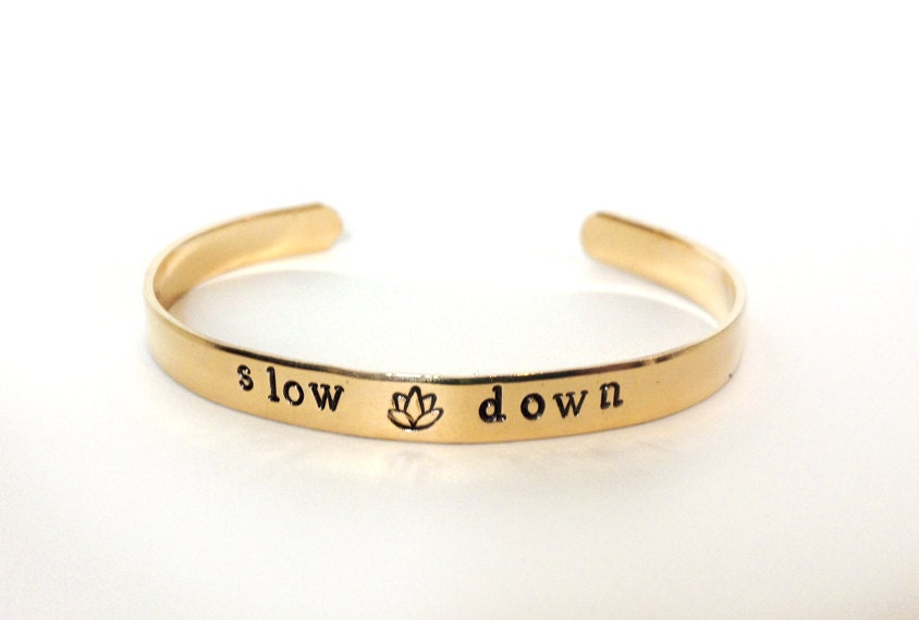 Lotus flower Bangle Bracelet Yoga Jewelry Chic Spring Fashion hand stamped bracelet Unique Hipster Fashion Boho - slow down