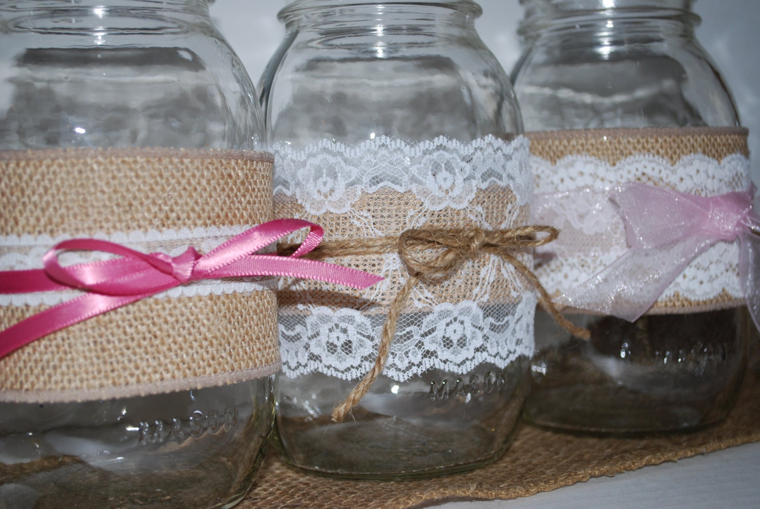 BURLAP LACE MASON Jar Decorations