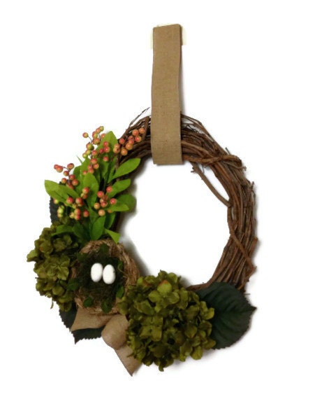 Spring Berry Dried Floral Bird Nest Hydrangea Grapevine Twig Door Wreath Home Decor Floral Arrangement