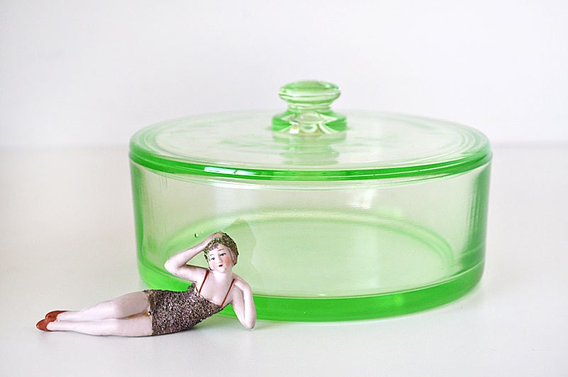 Green Depression Glass Lidded Dish