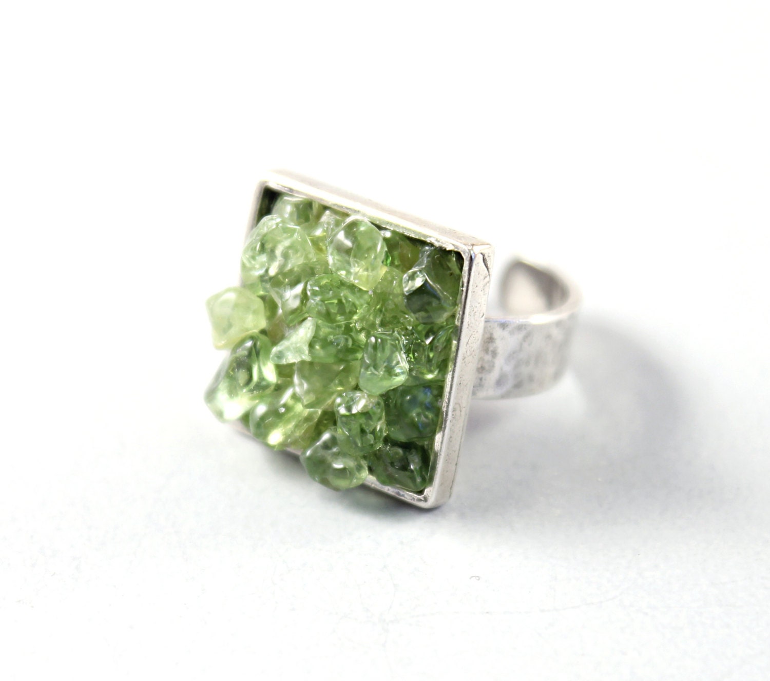Silver ring - big green crystal ring adjustable ring sterling jewelry by NatureLook - NatureLook