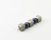 Lapis lazuli necklace sterling silver pyrite natural stone jewelry blue gray