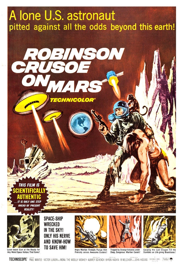 Robinson Crusoe On Mars - Sci Fi Movie Poster Print - 13x19 - Home Theater Decor - Vintage Movie Poster - 50s kitsch - b movie