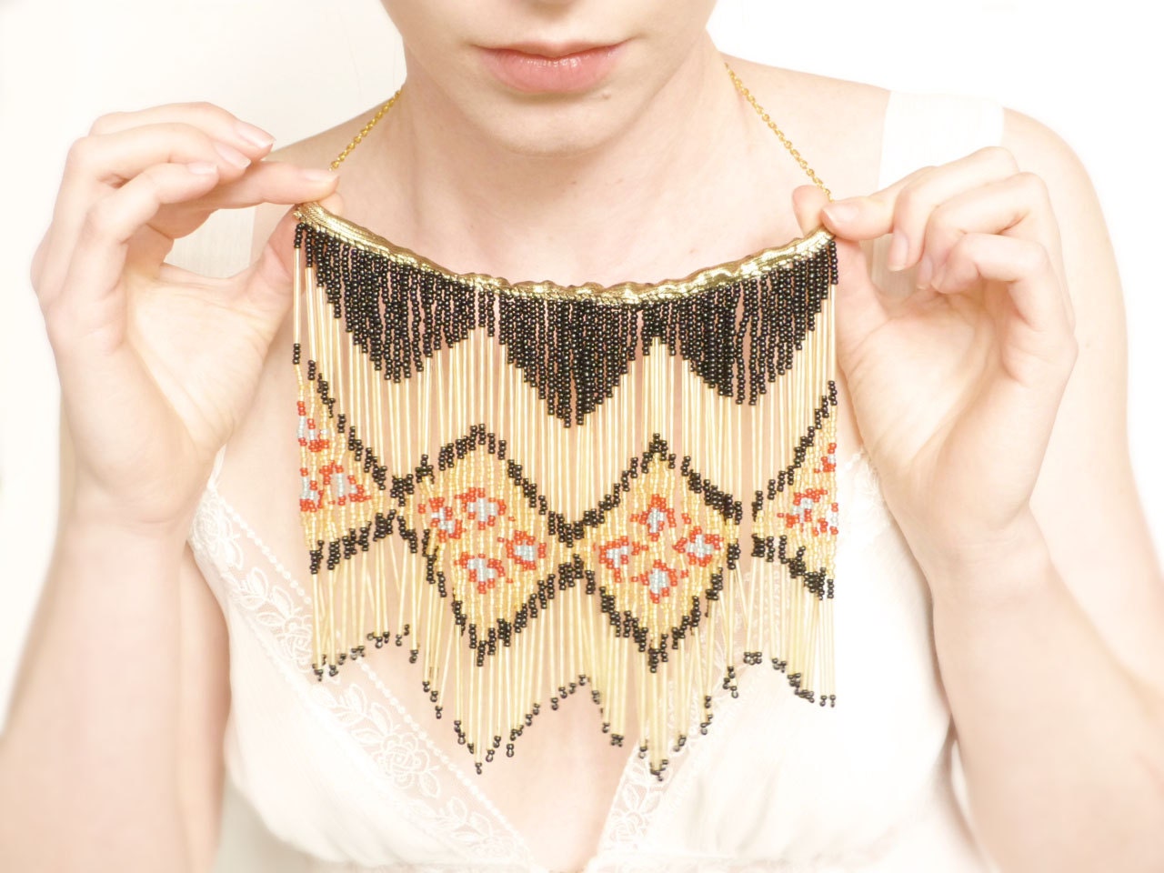 Art deco statement necklace OOAK by Jye, Hand-made in France