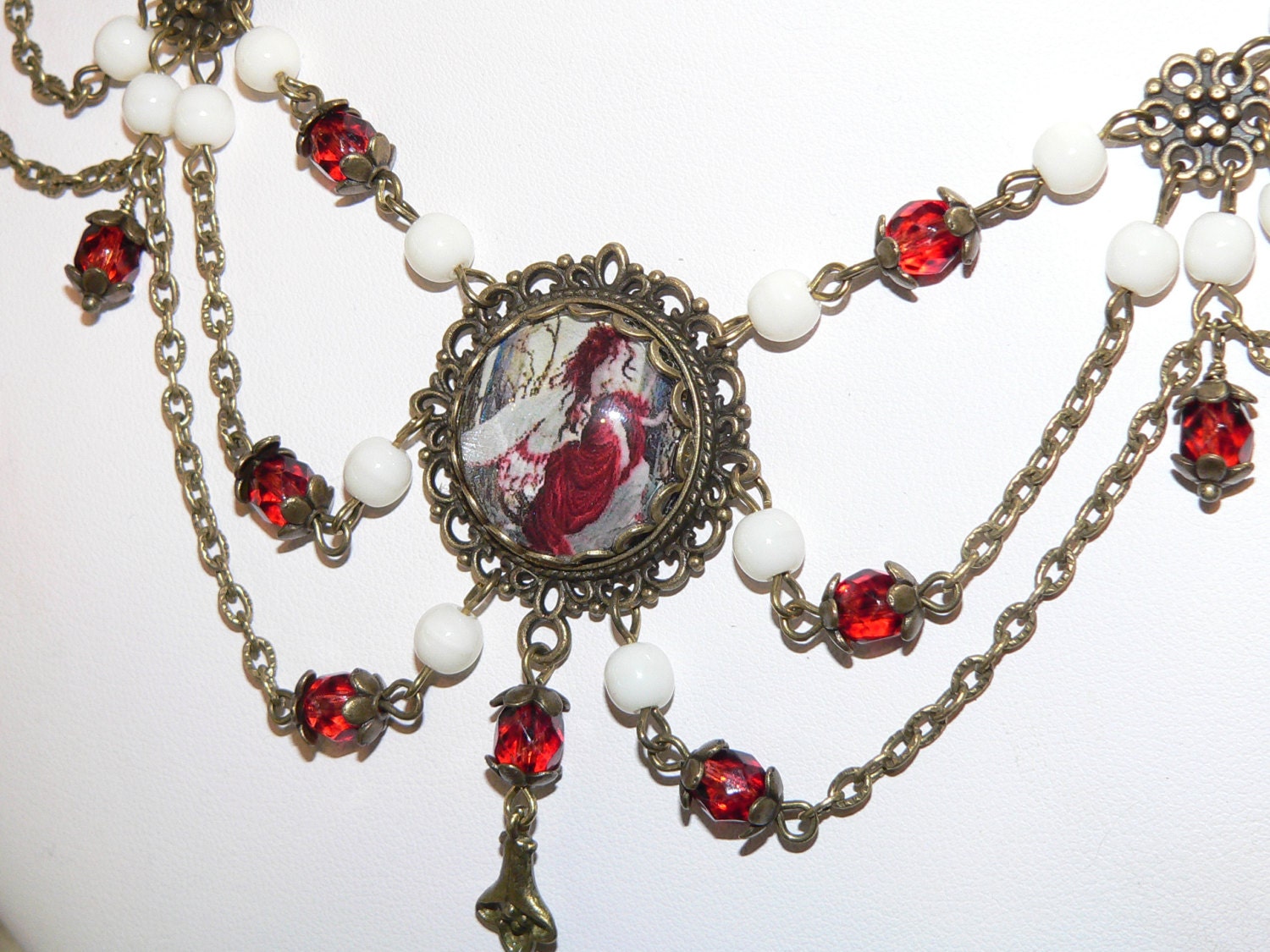 Fairy Cameo "Snow White Fairy"  Vintage Renaissance Style Antique Brass Statement Cameo Necklace