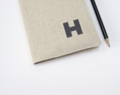 Personalized Notebook with Monogram or Custom Initial, 2013 2014 Planner, natural linen cover, minimalist gift for women her for guys men