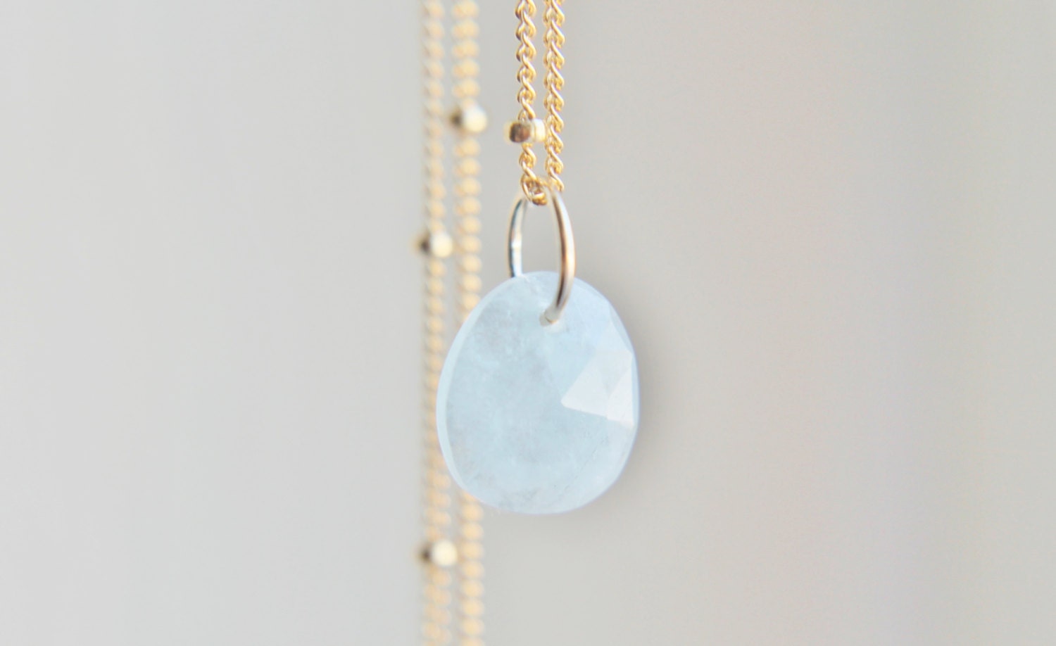 Two Bridesmaids Necklaces - Set of 14k Gold Rose Cut Blue Aquamarine Gemstone Bridal Party Handmade Jewelry Gifts for Her.